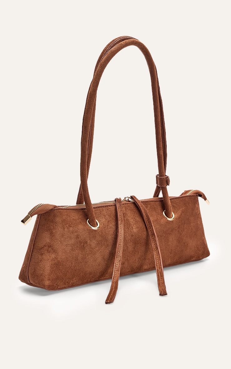 Tan Faux Suede Elongated Handle Shoulder Bag image 3
