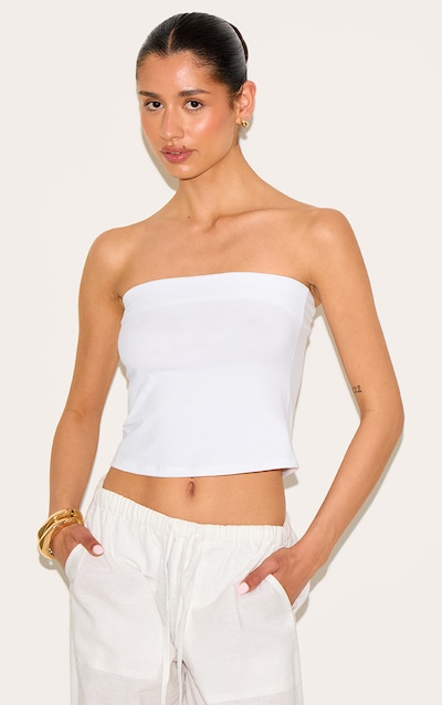 Tall White Soft Cotton Bandeau Top