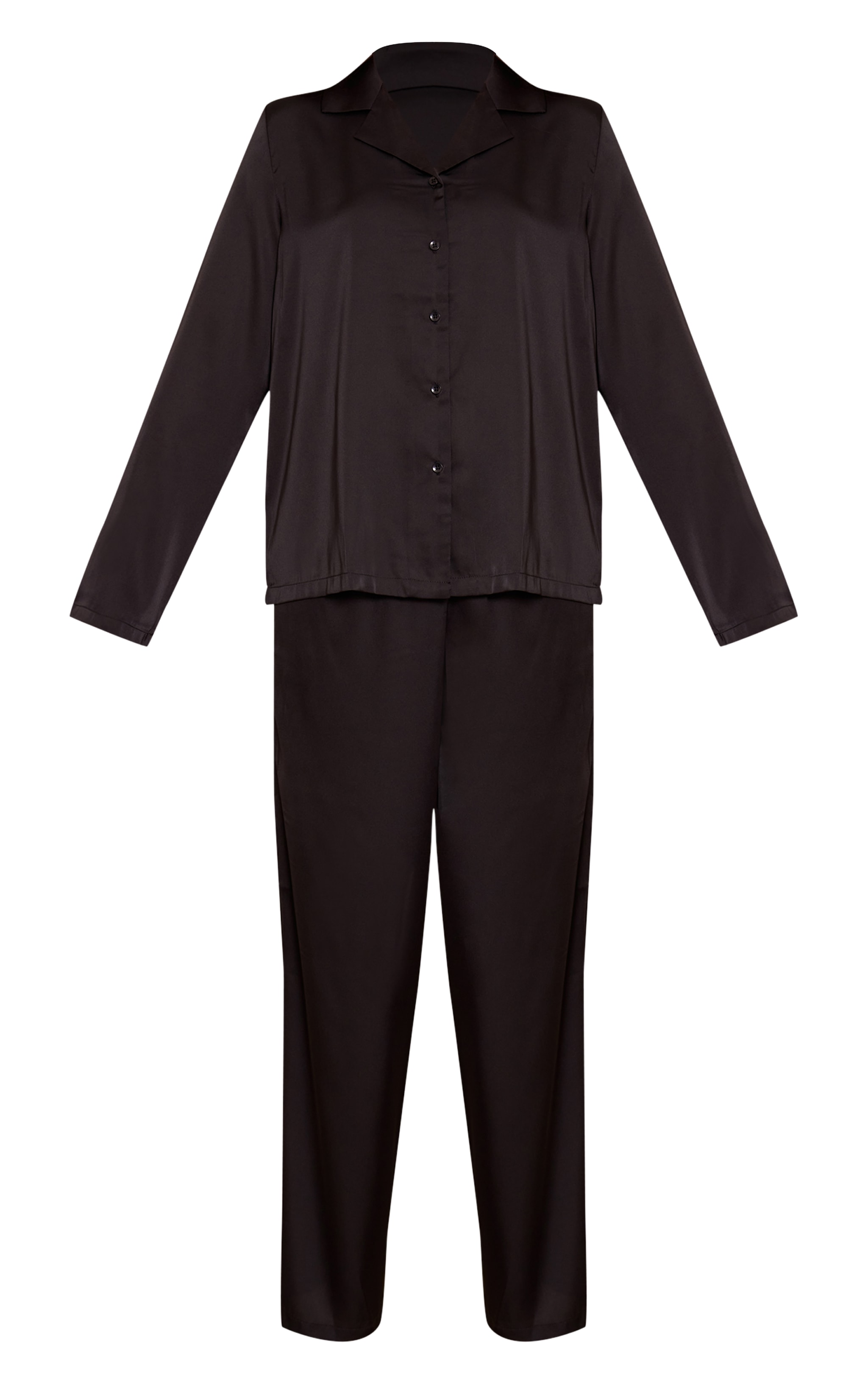Black Satin Long Sleeve Button Down Shirt PJ Set image 5