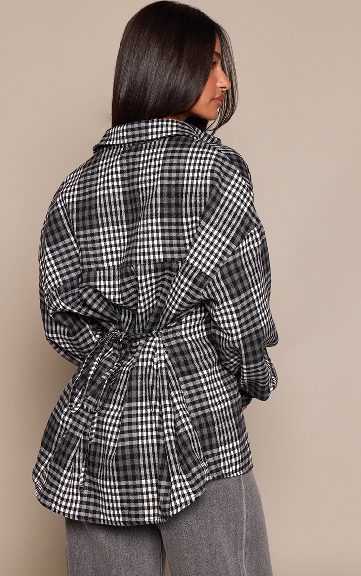 Petite Black Checked Tie Back Flannel Shirt image 2