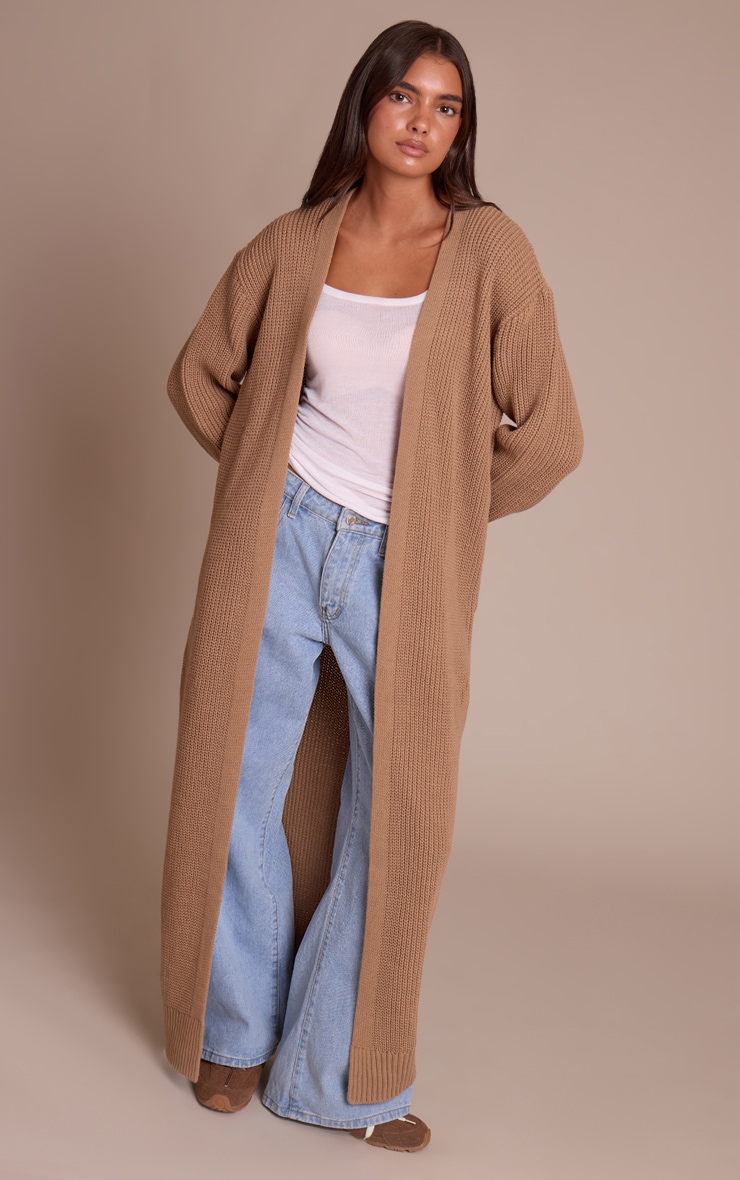 Taupe Maxi Knitted Cardigan image 3