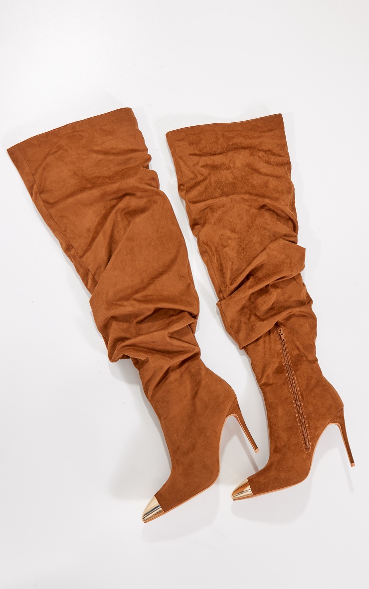 Tan Faux Suede Toe Cap Over The Knee Boots PrettyLittleThing SA