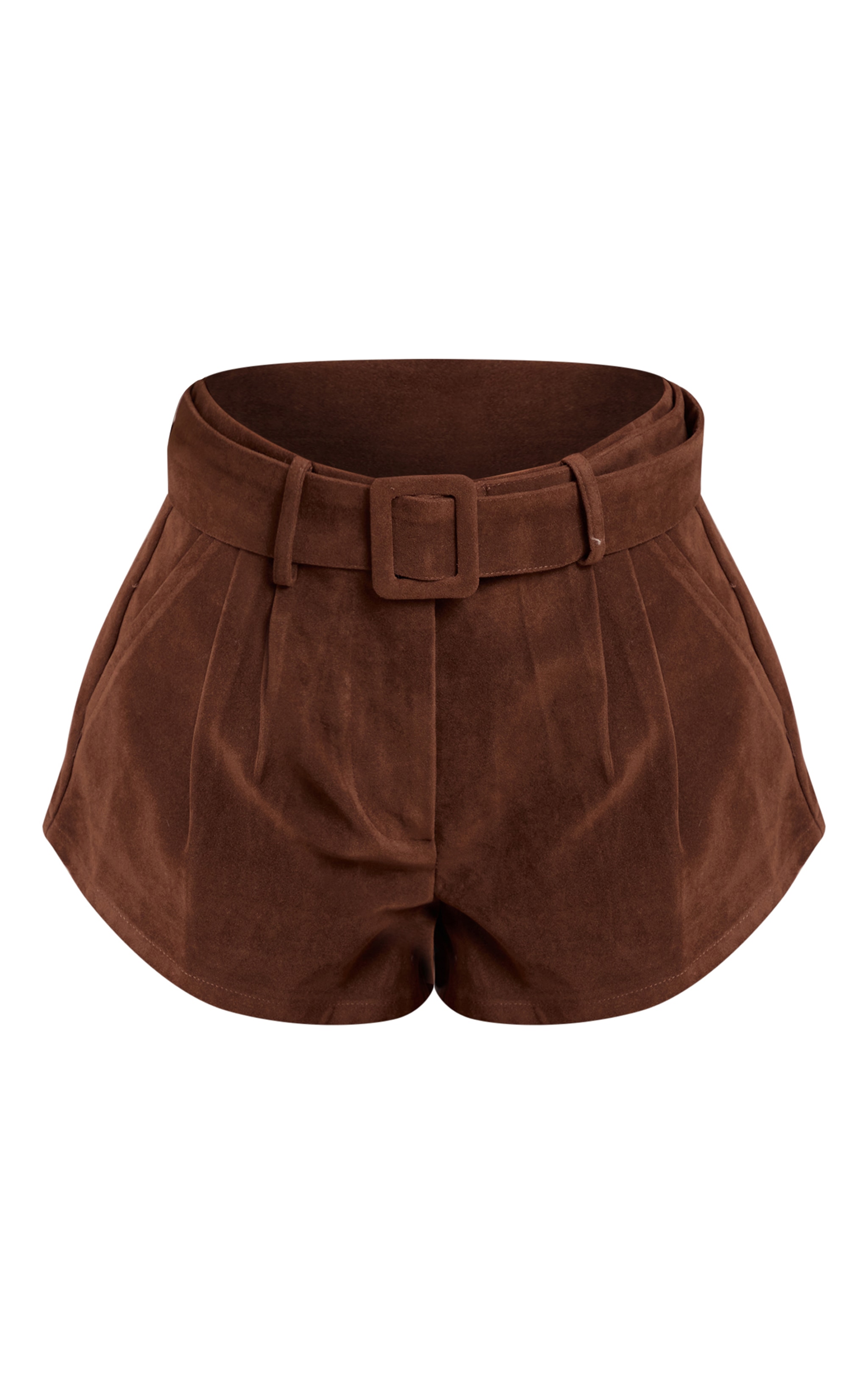 Petite Chocolate Suede Belted Mini Shorts image 6