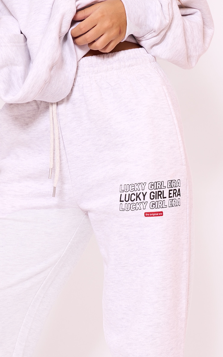 Ash Grey Oversized Lucky Girl Era Print Cuffed Sweatpants image 4