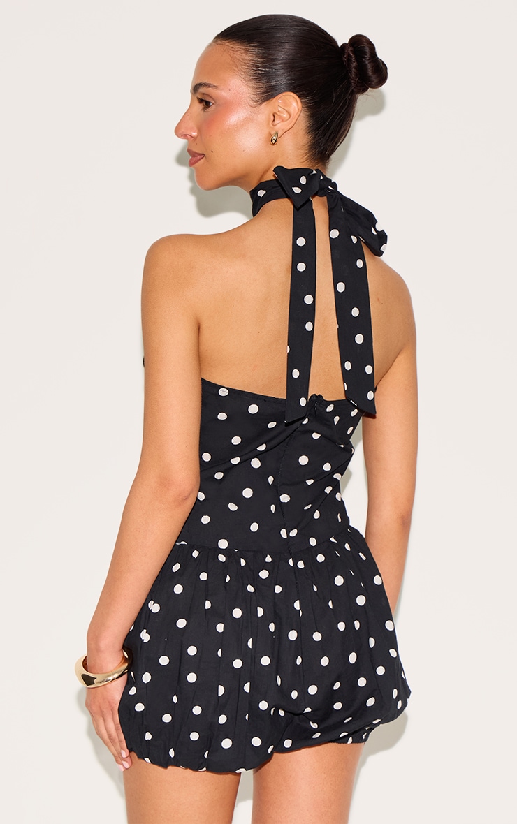 Petite Combishort en effet lin noir à pois et dos nu image 2