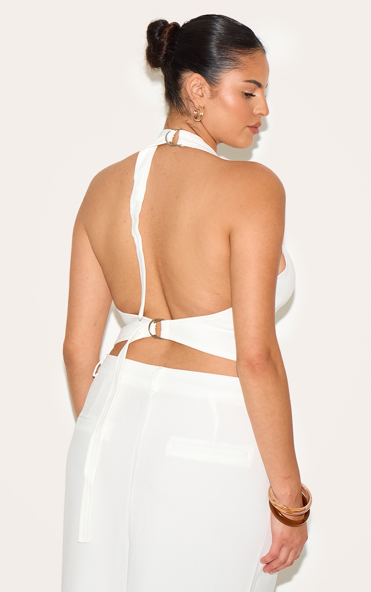 Plus White Tailored Woven Backless Halterneck Vest image 2