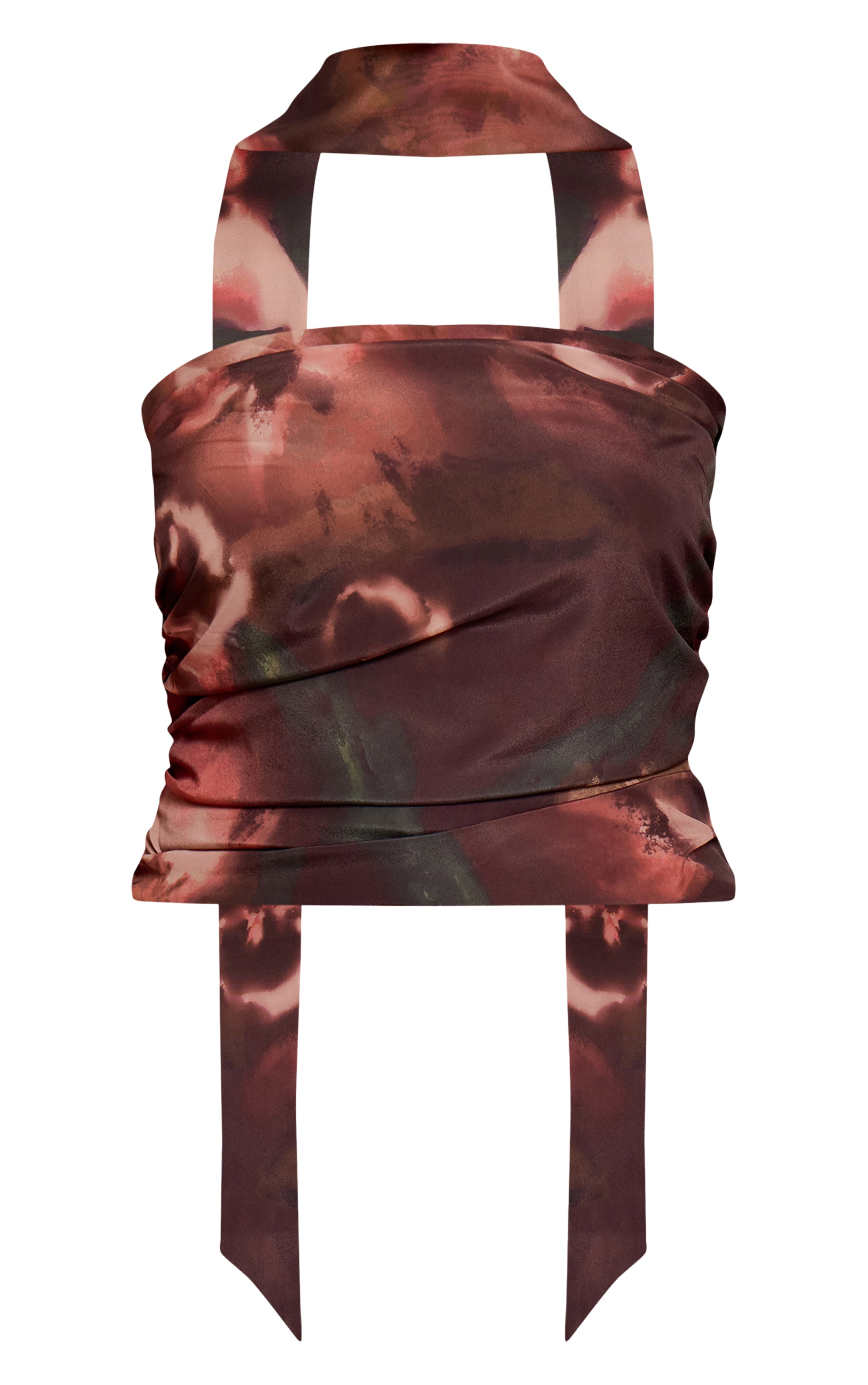 Top bustier en mousseline de soie multicolore imprimé abstrait à détail foulard image 5
