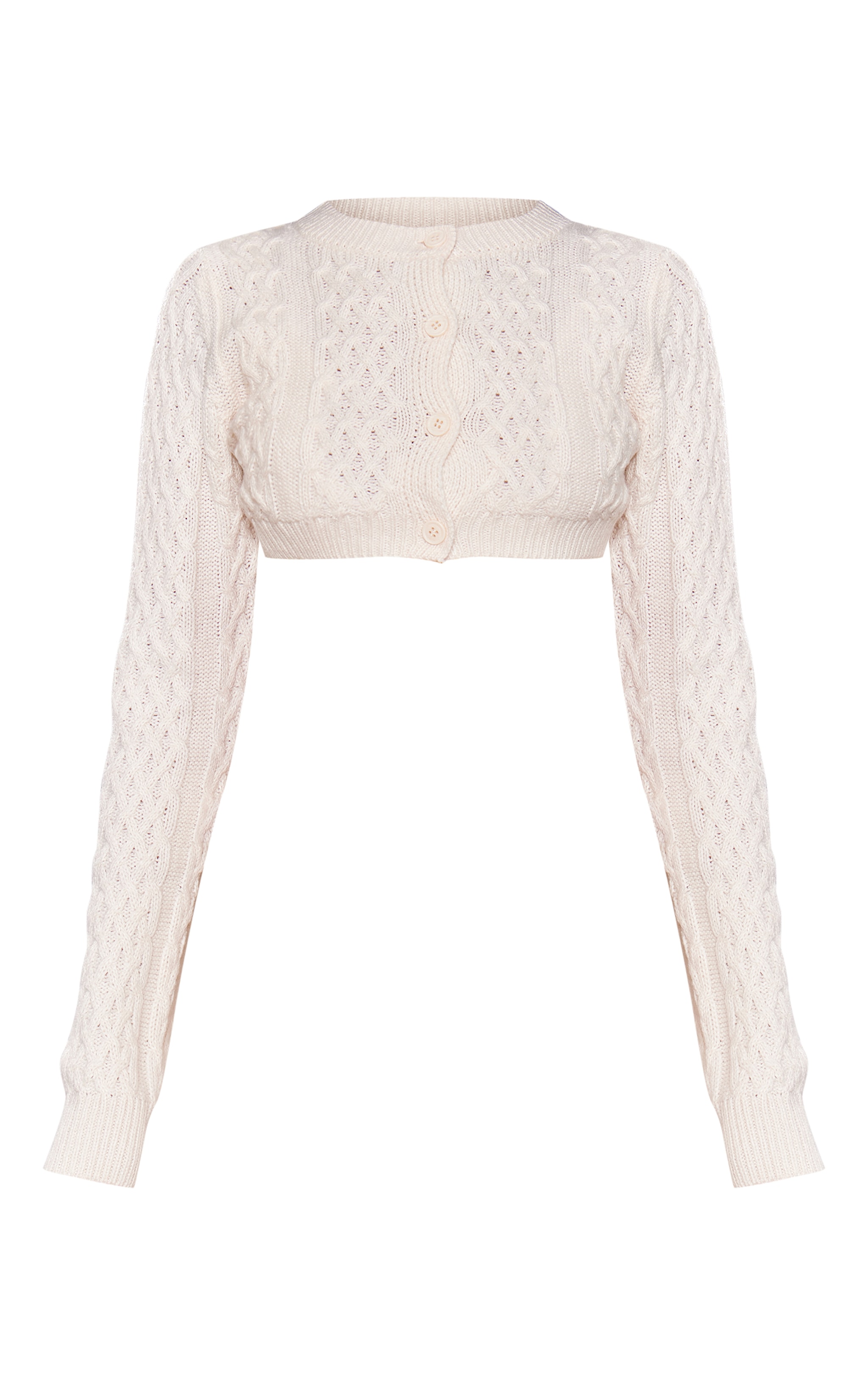 Petite Cream Cable Knit Extreme Cropped Cardigan image 5