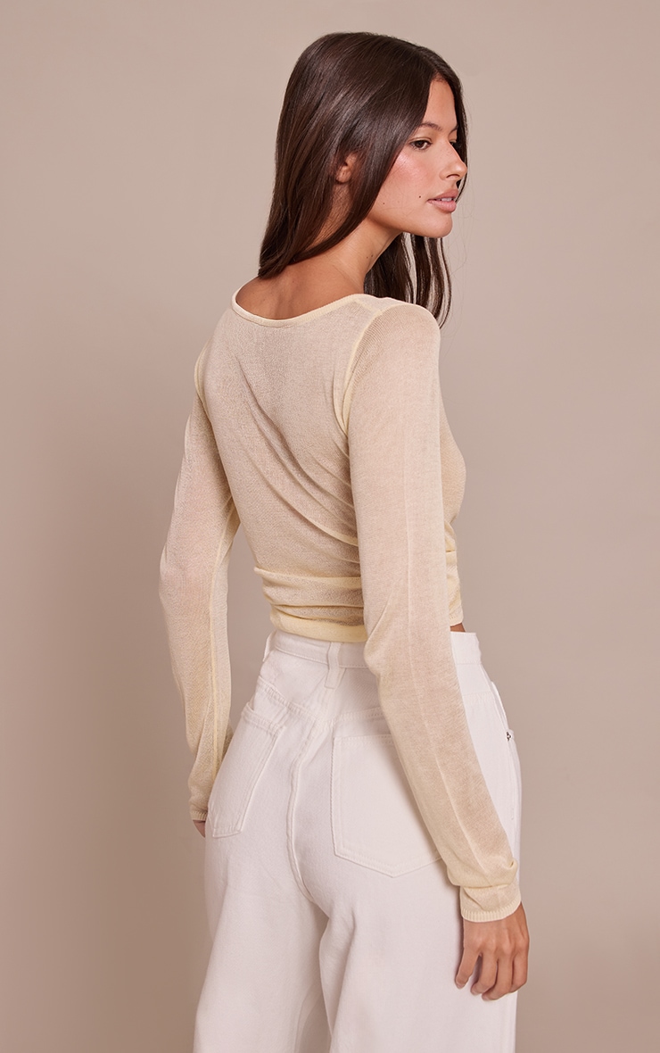 Butter Cream Sheer Knit Long Sleeve Top image 2