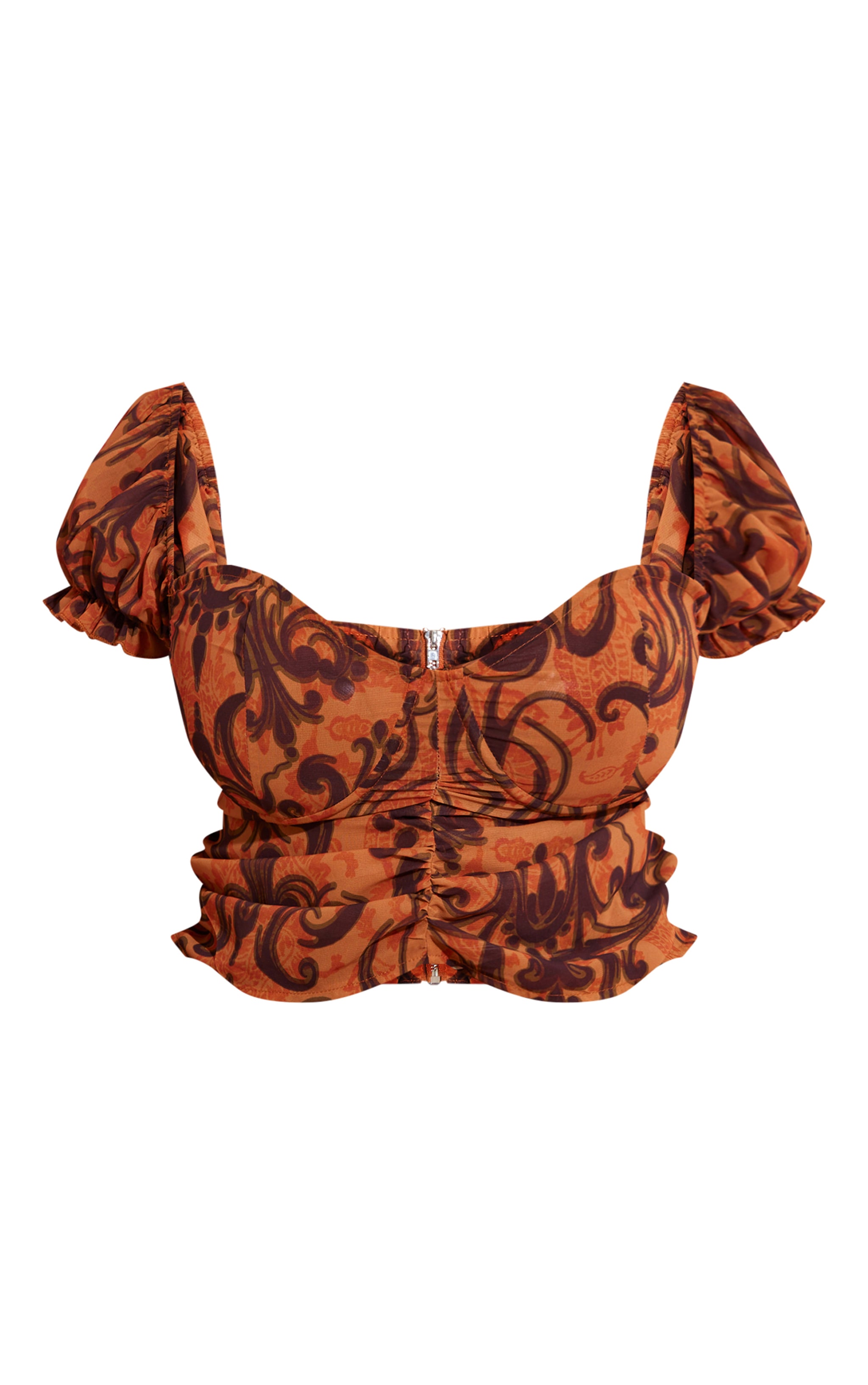 Plus Orange Underwired Ruched Chiffon Crop Top image 5