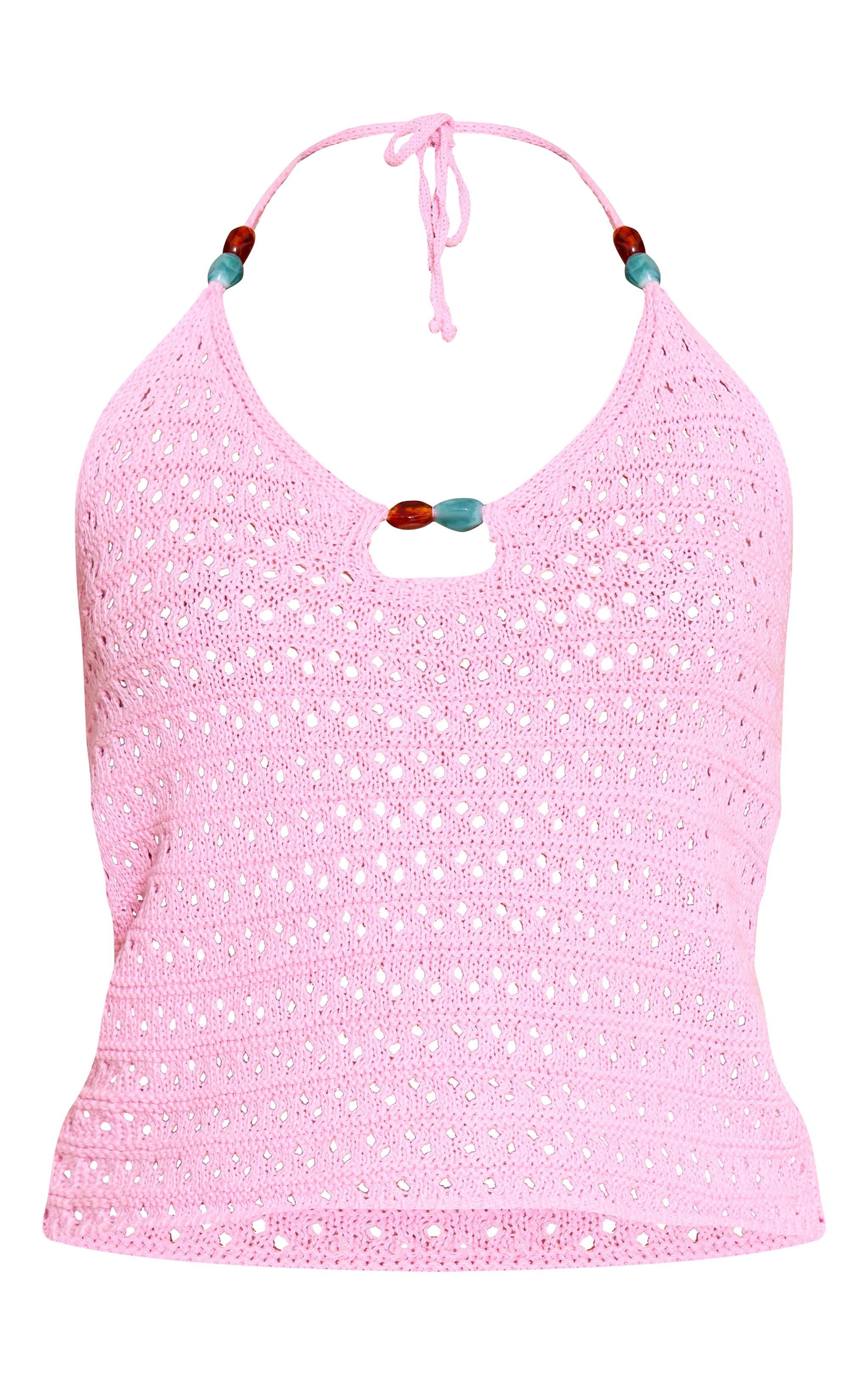 Pink Crochet Bead Detail Halter Top image 5