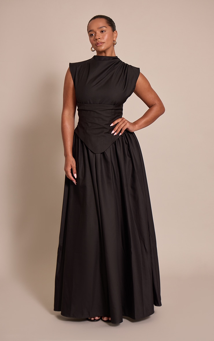 Shape black Woven High Neck Corseted Maxi Shift Dress image 3
