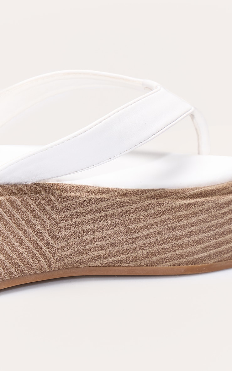 White PU Toe Thong Round Toe Flatform Sandals image 4