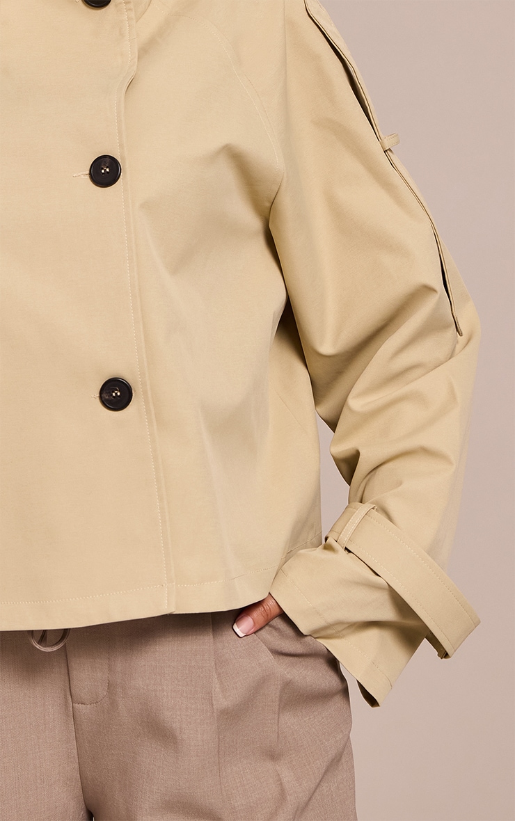 Plus Beige Double Breasted Funnel Neck Cropped Trench Coat image 4