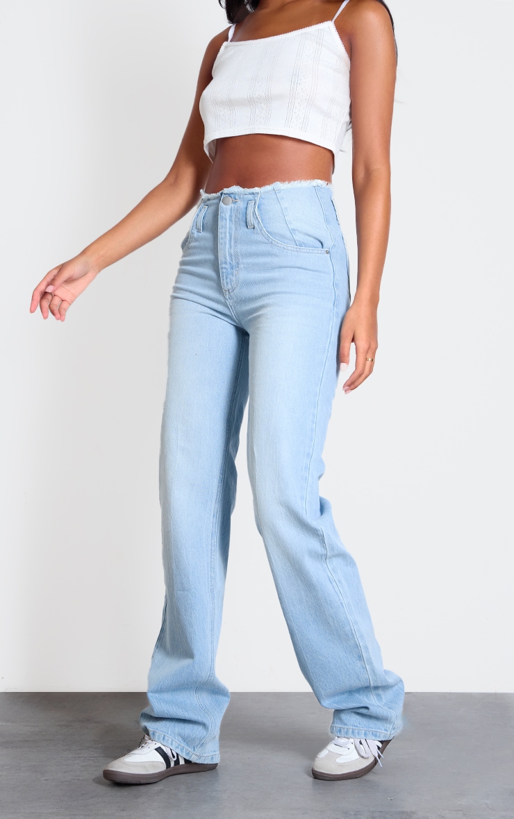 Tall Light Blue Frayed Hem High Waist Relaxed Fit Jeans image 2