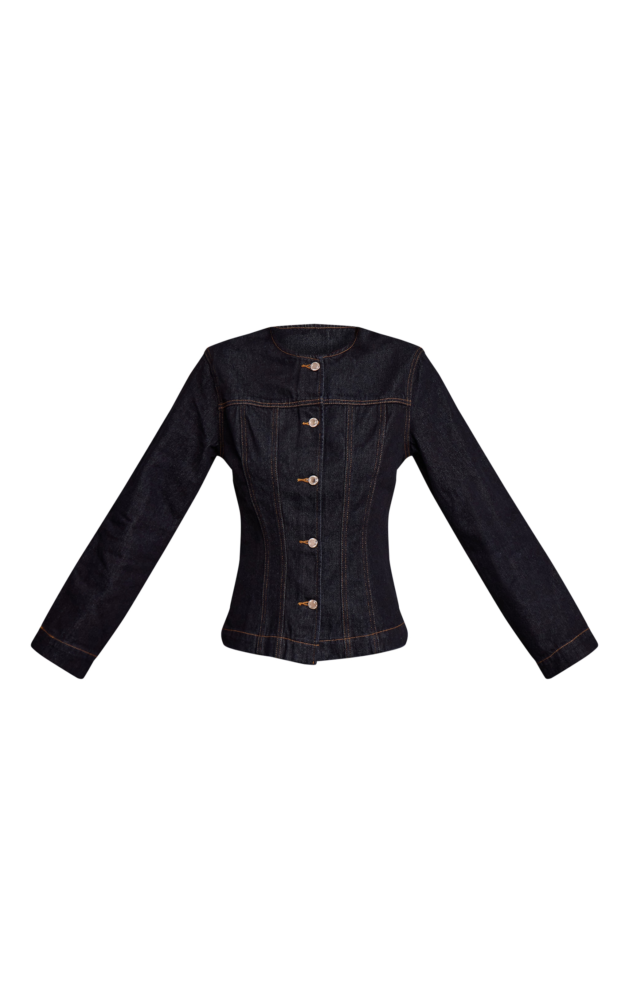 Veste cintrée en jean indigo foncé délavé à coutures structurantes et manches longues image 5