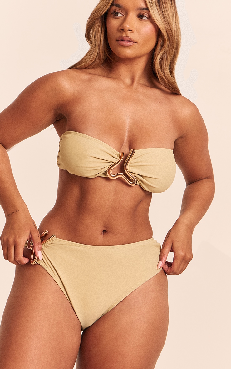 Shape Olive Gold Wave Trim Bandeau Bikini Top image 1