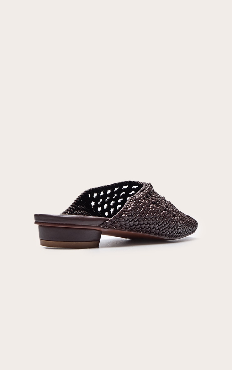 Chocolate Pu Square Toe Woven Flats image 4