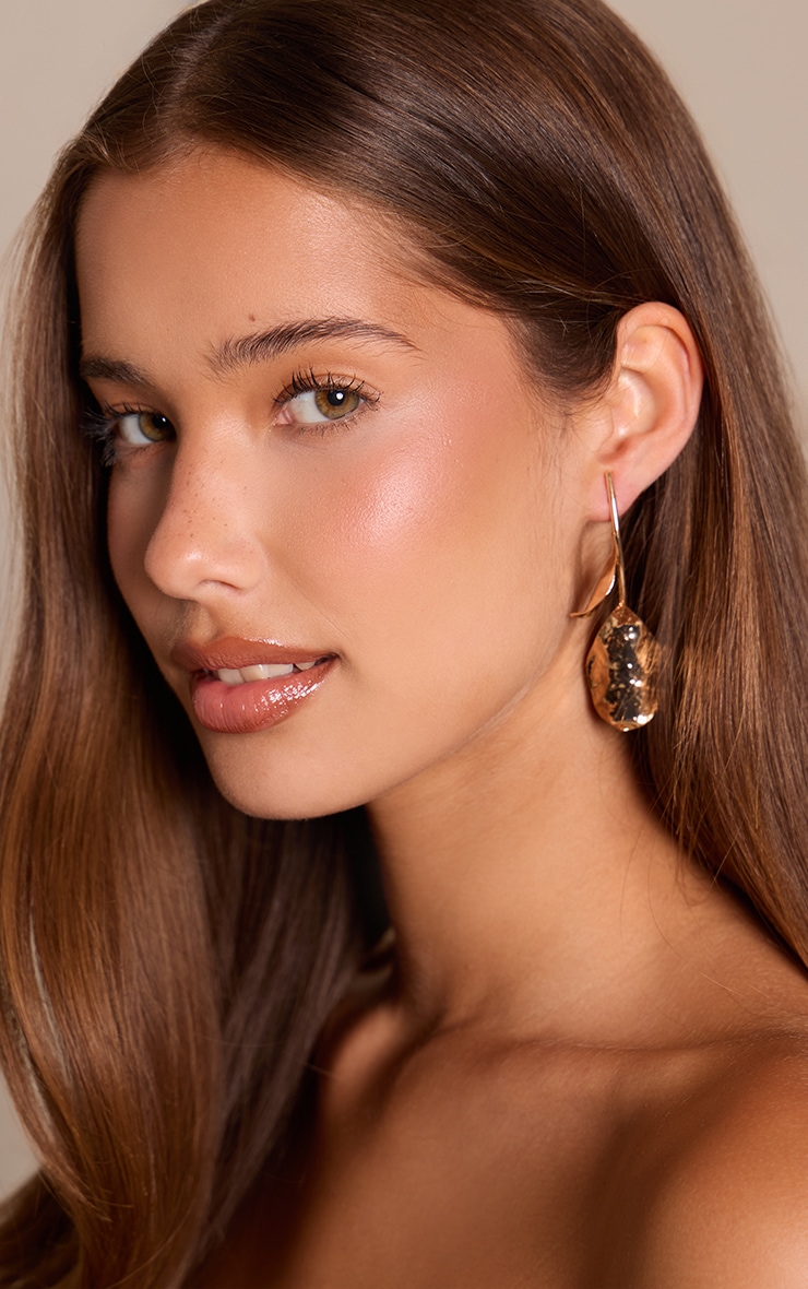 Gold Textured Floral Draped Pearl Earrings