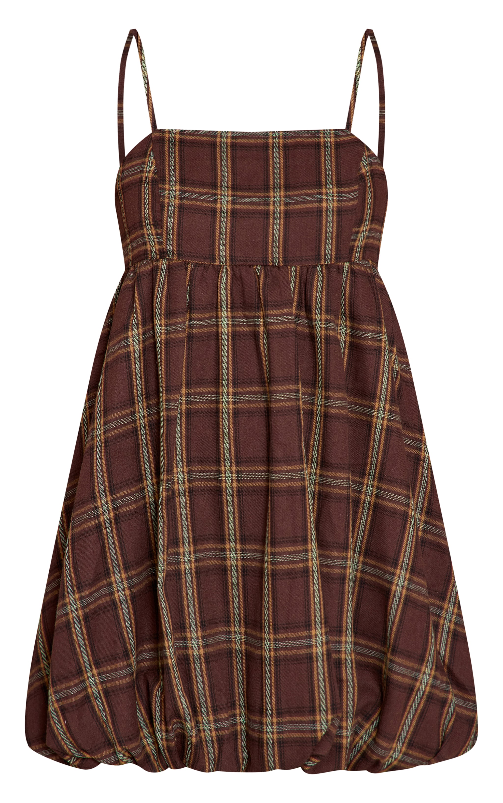 Brown Check Strappy Puff Ball Dress image 5