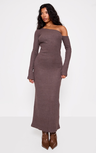 Chocolate Heavy Brushed Asymmetric Maxi Dress