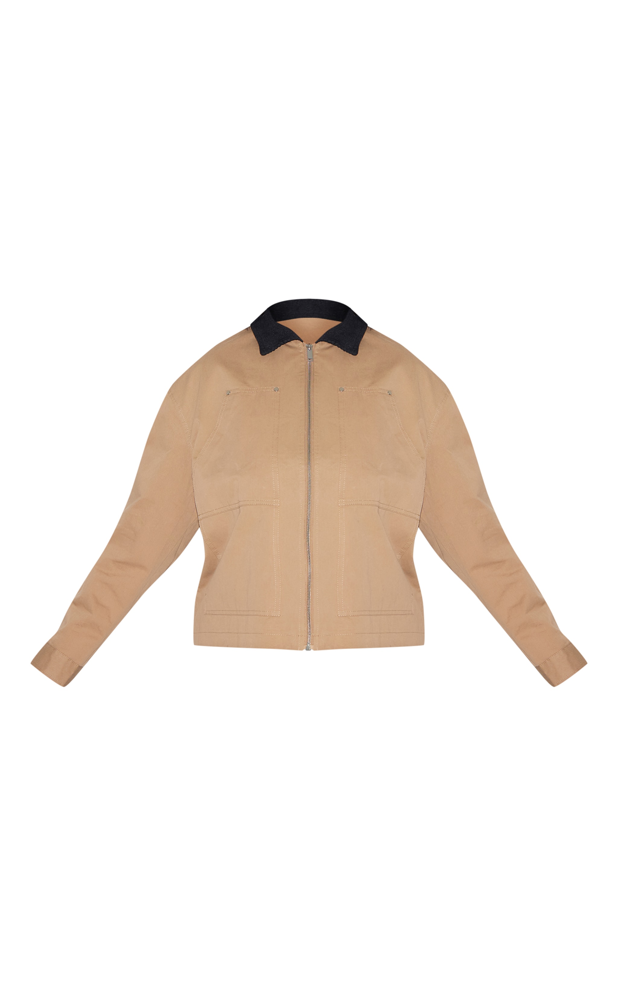 Plus Veste utilitaire beige à col contrastant et poches image 5