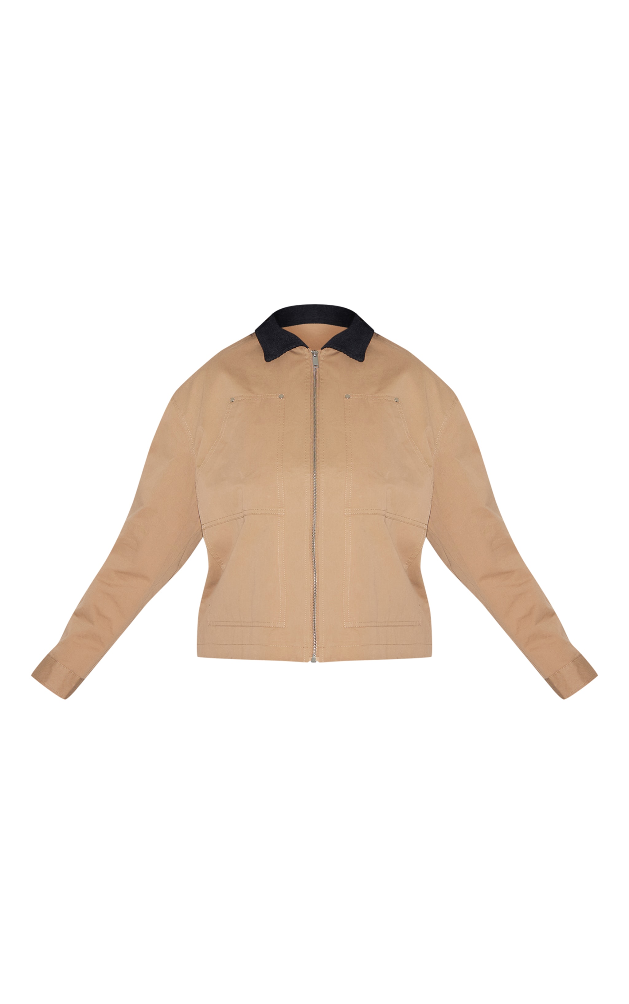 Plus Beige Contrast Collar Pocket Detail Trucker Jacket image 5