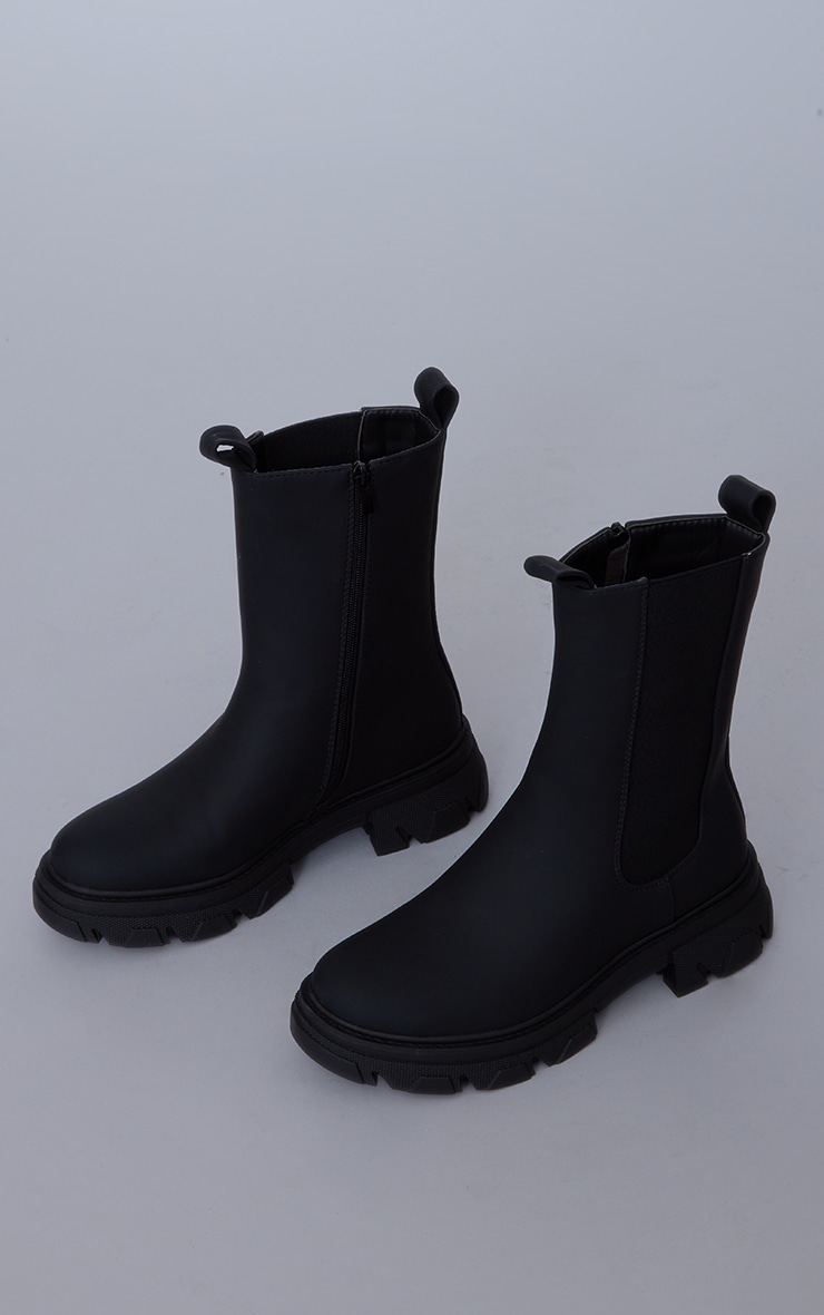 Black Pu Classic Elastic Sides Ankle Chelsea Boots image 3