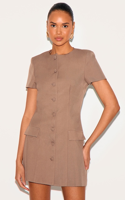 Mini robe de tailleur tissée argile à manches courtes