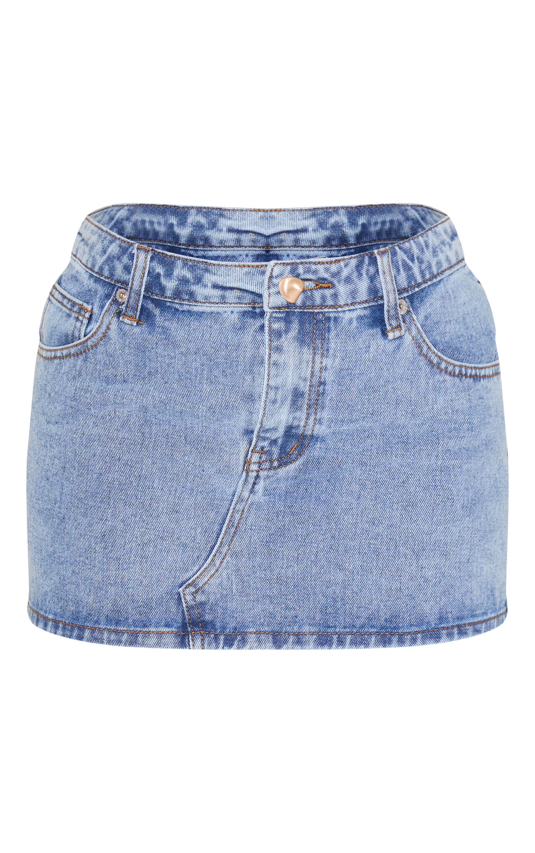 Petite Light Blue Wash Button Detail Denim Mini Skirt image 6