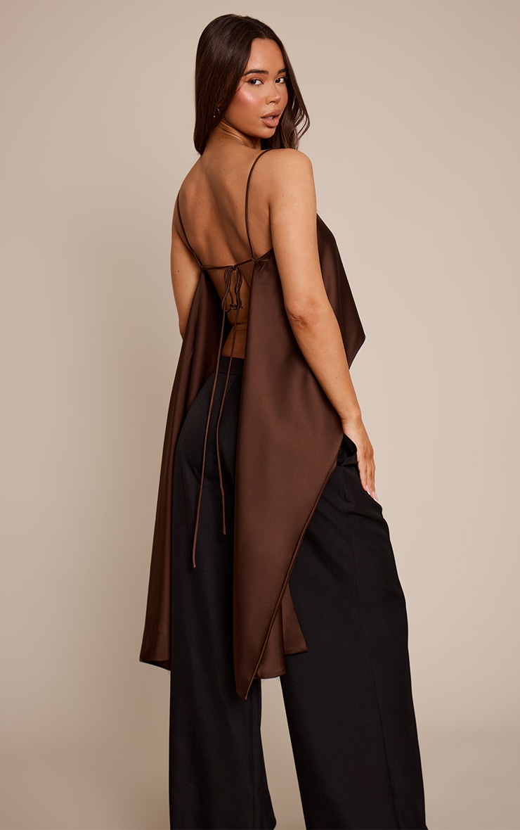 Chocolate Satin Drape Back Top image 2