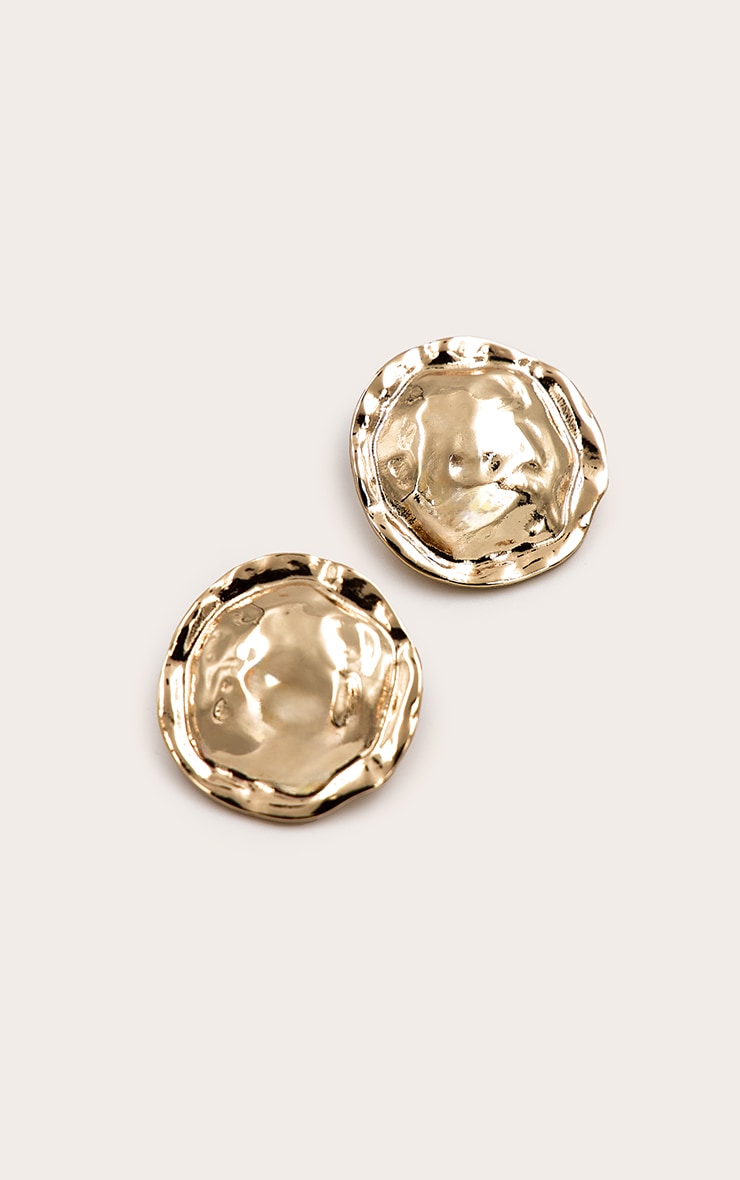 Gold Hammered Circular Earrings image 3