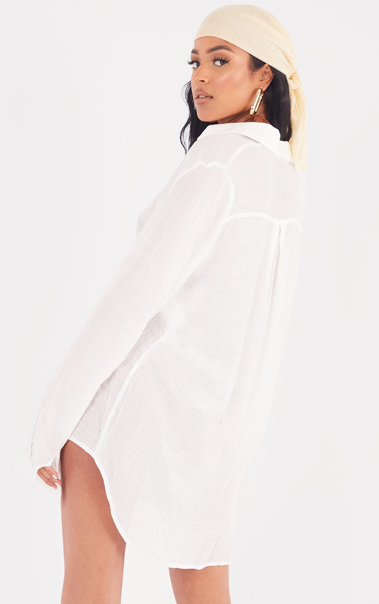 Tall White Tall Linen Look Oversized Beach Shirt image 2