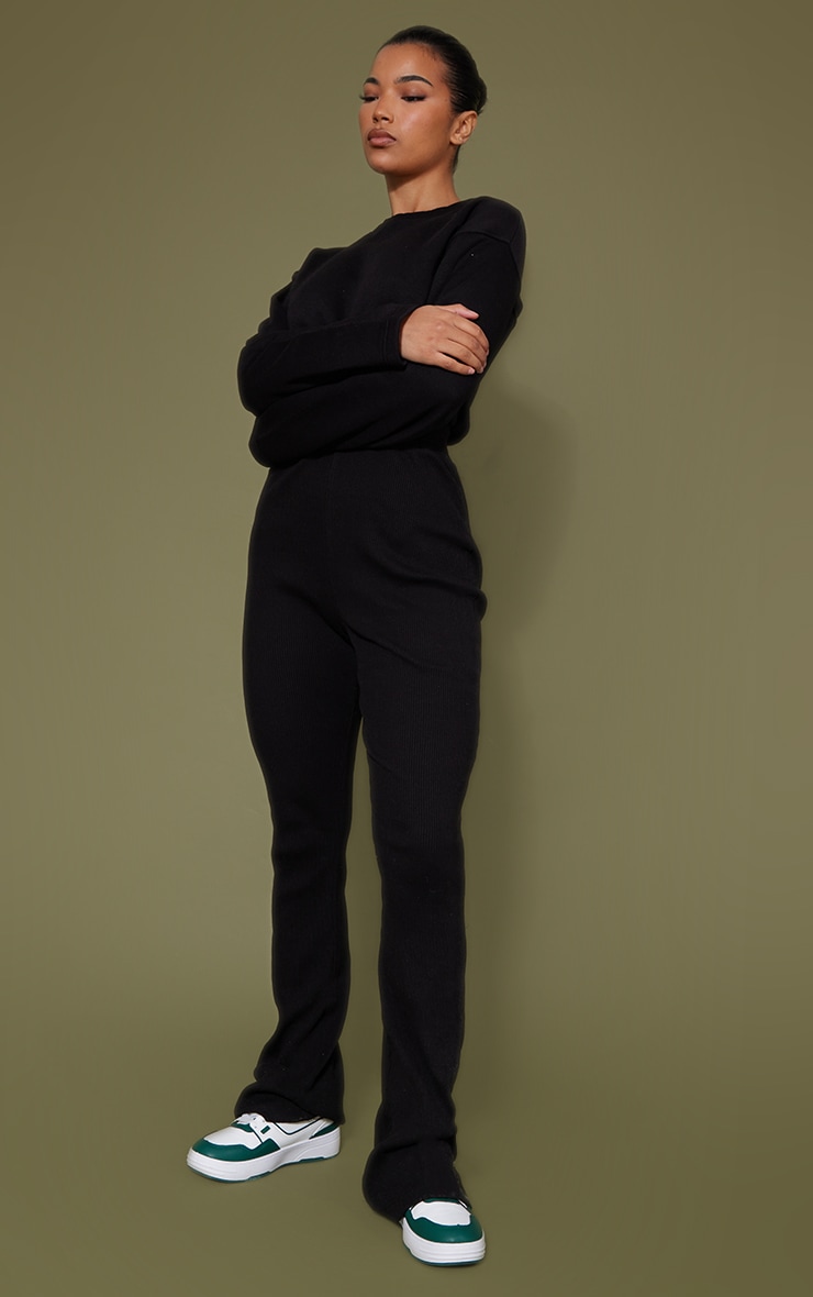 Black Sweat Bodice Crew Neck Rib Jumpsuit image 3