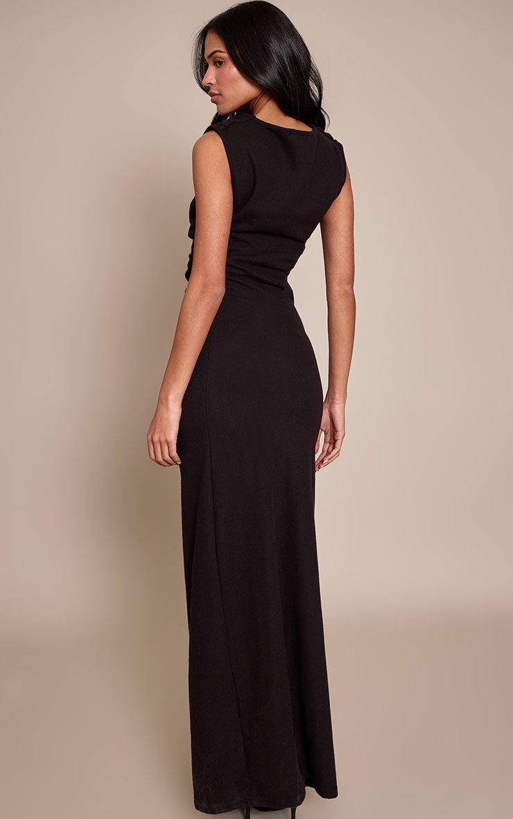 Tall Robe longue douce brossée noire à col bateau image 2