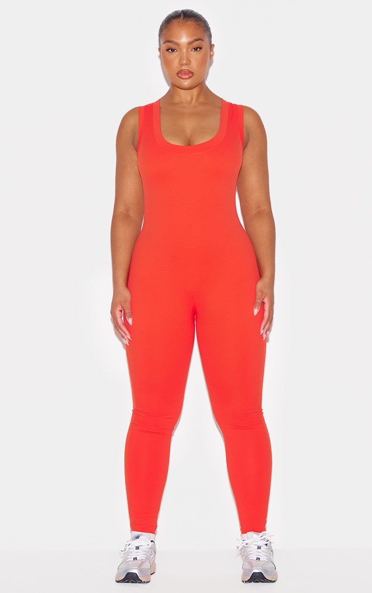 Red Sculpt Contrast Binding Unitard image 6