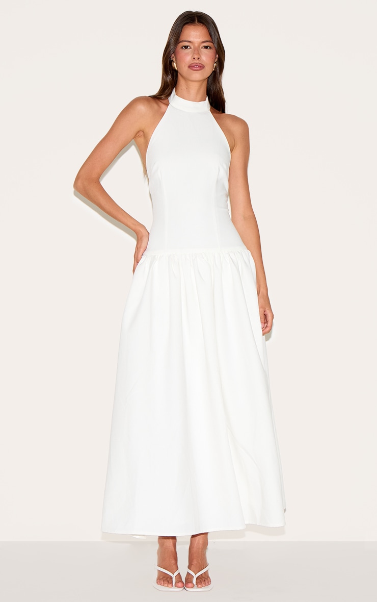 Robe longue de tailleur blanche à col montant image 3