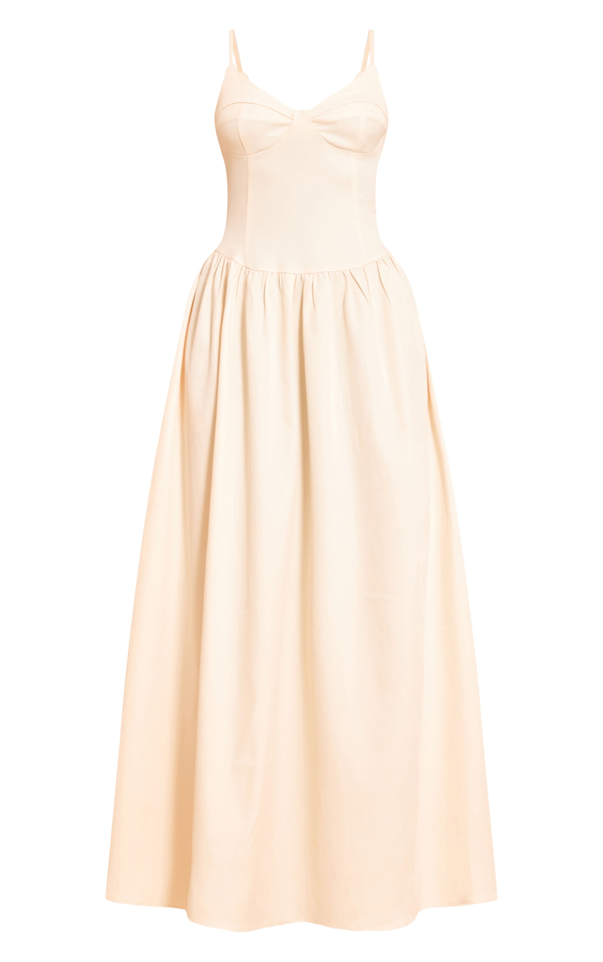 Robe longue tissée crème à bretelles fines et détails sur le buste image 5