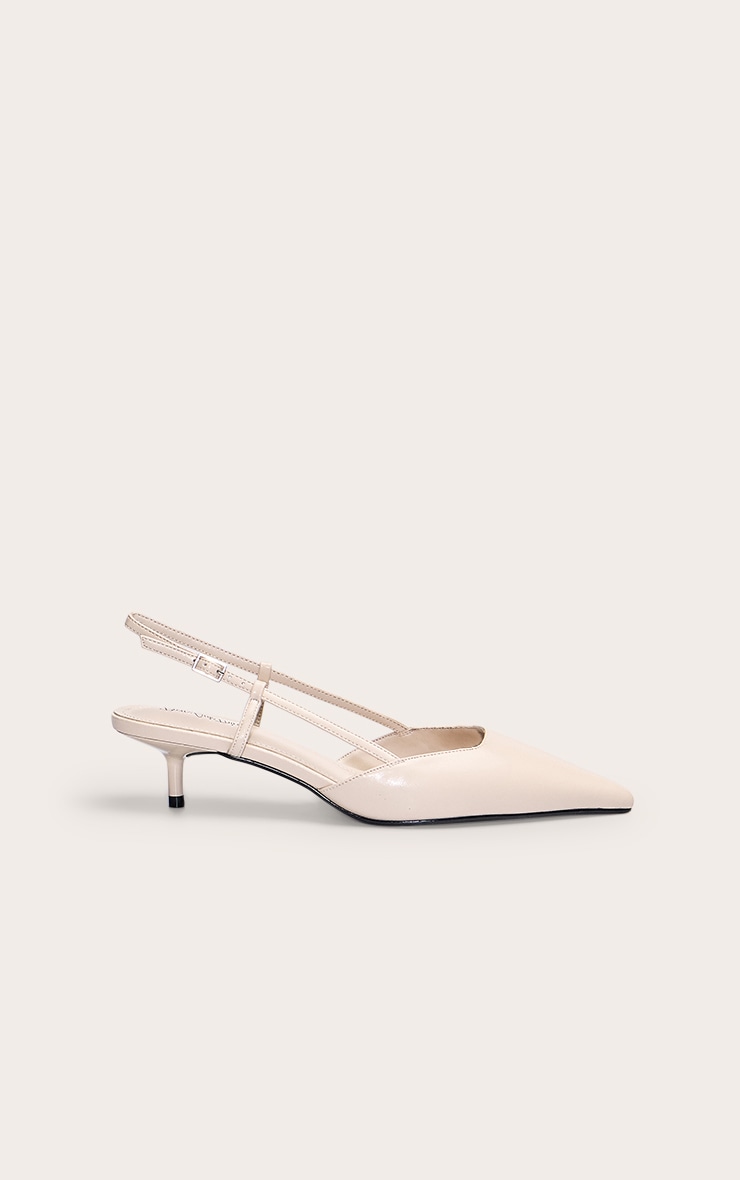 Cream PU Kitten Heel Sling Back Courts image 2