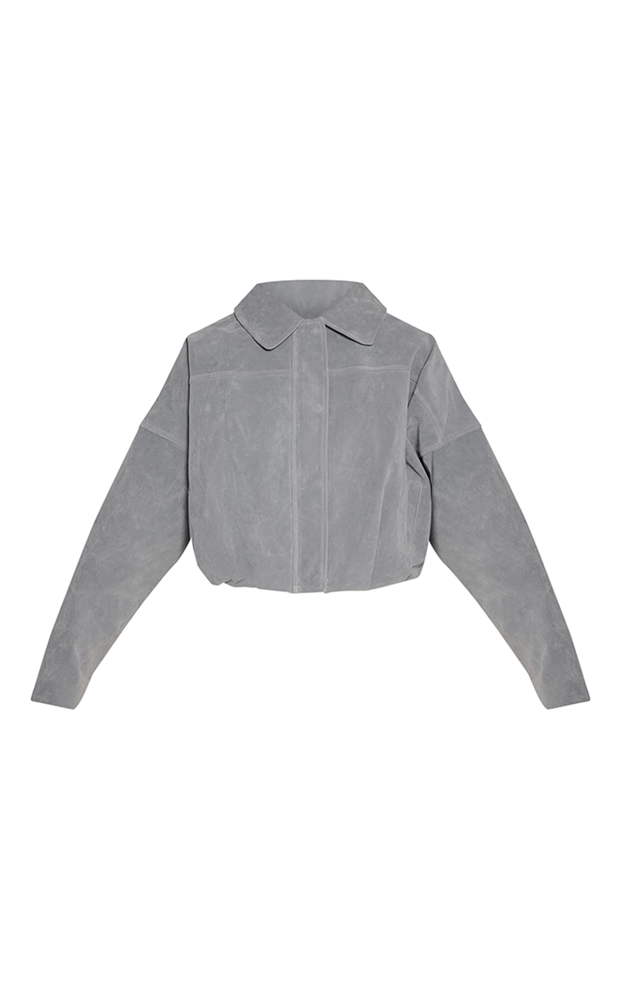 Dusty Blue Faux Suede Covered Placket Bomber Jacket image 5
