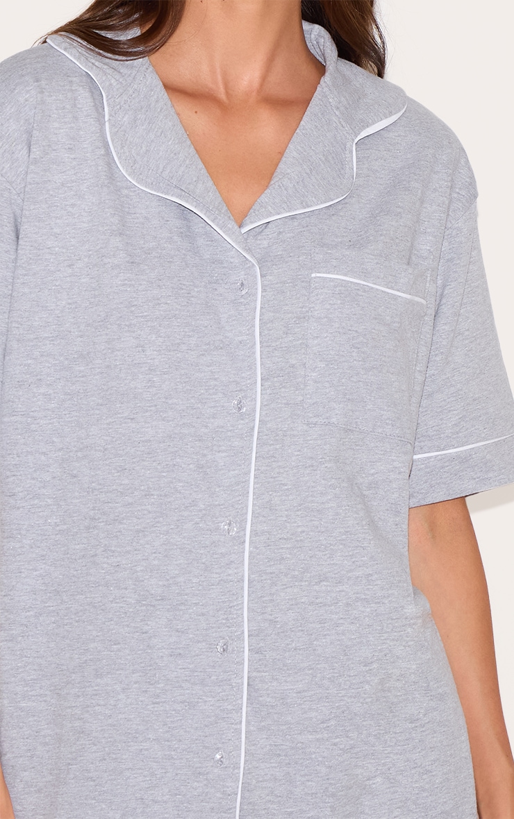 Grey Marl Jersey Piping Detail Short Pj Set image 4