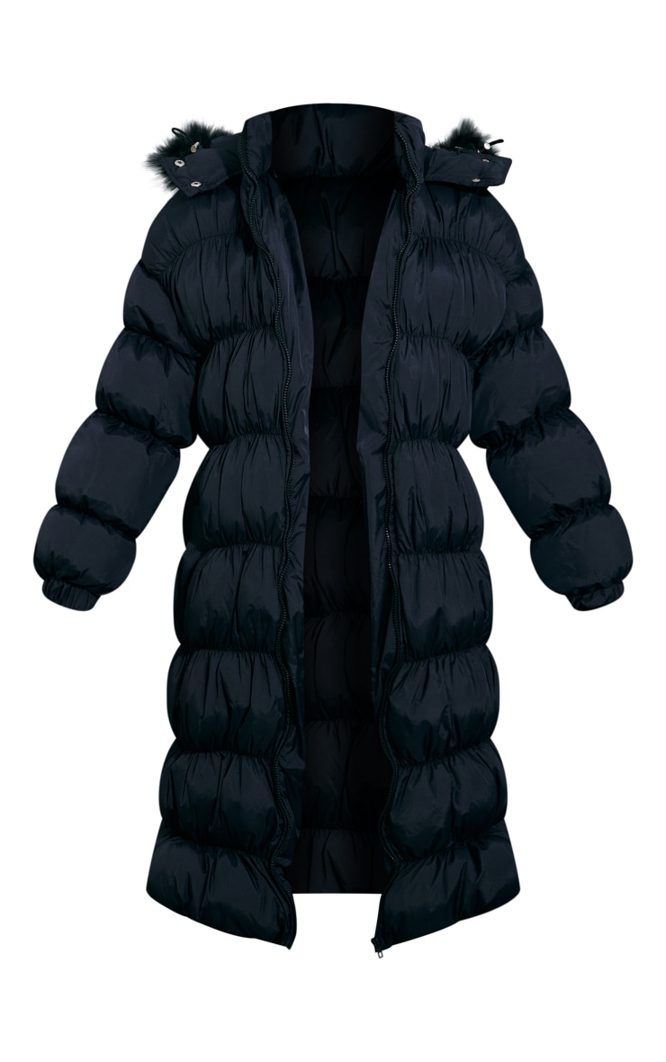 Black Maxi Length Hooded Bubble Puffer image 5