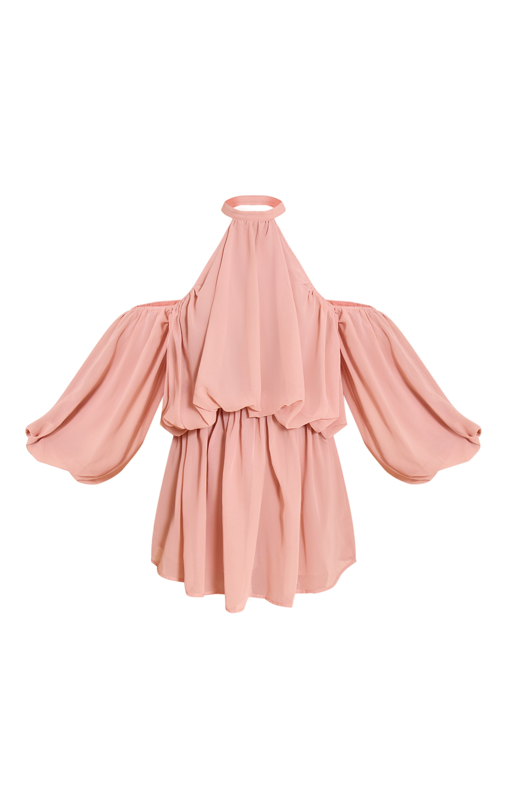 Pale Rose Chiffon Ruffle Off Shoulder Romper image 5