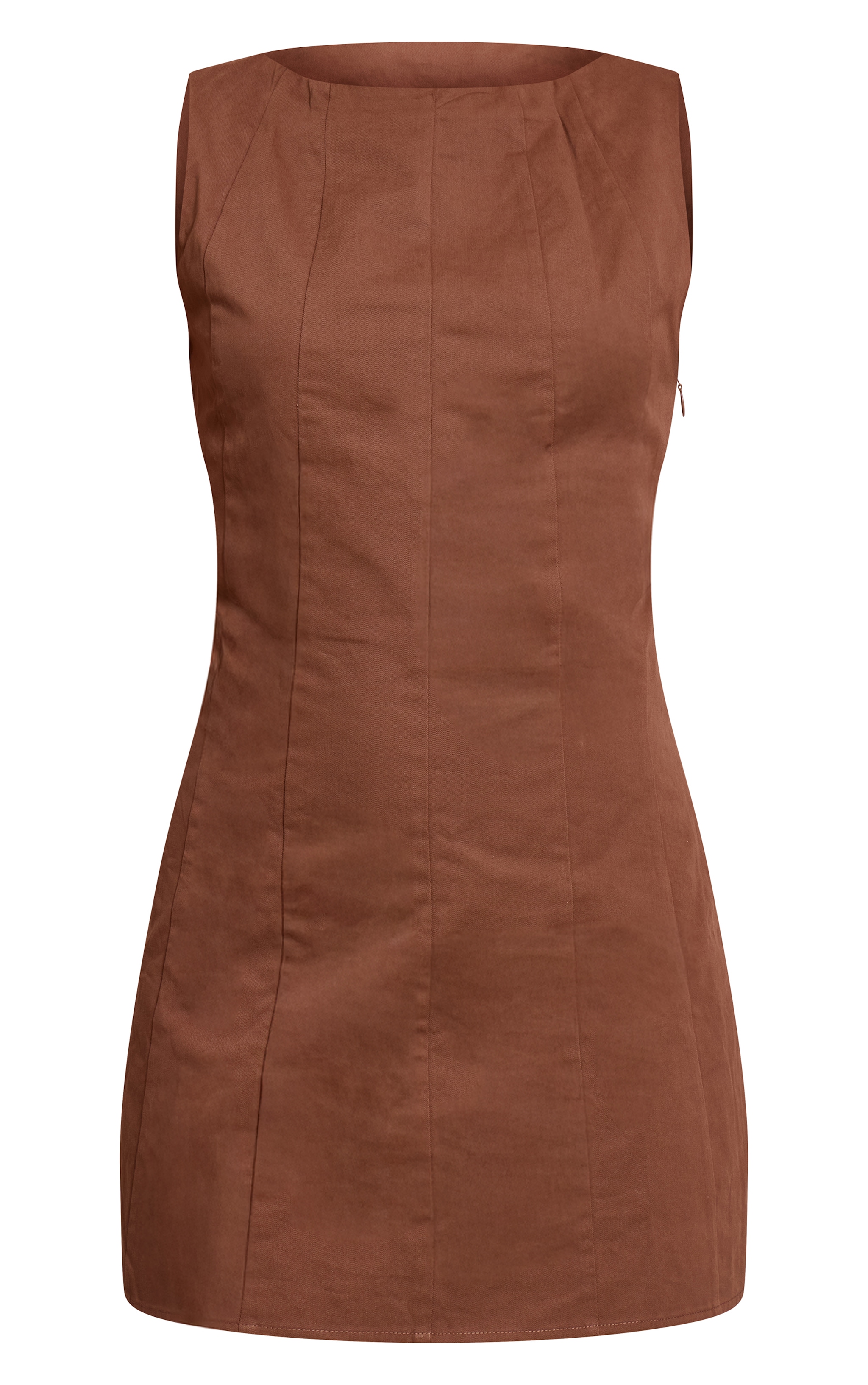 Robe moulante tissée chocolat sans manches à col bateau image 5