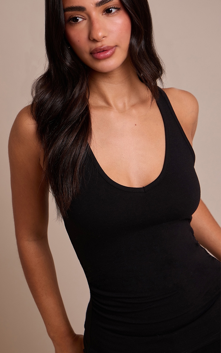 Petite Black Soft Cotton V Neck Vest Top image 4