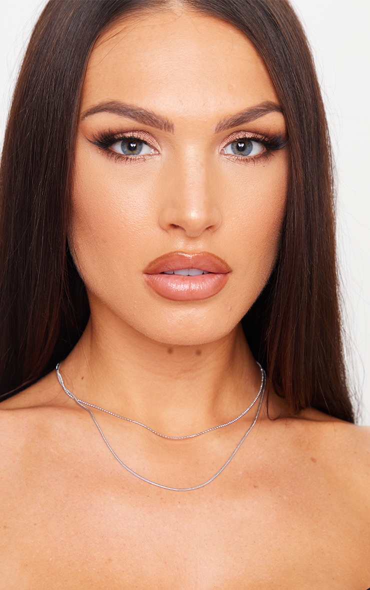 Silver Plain Chain Double Layering Necklace