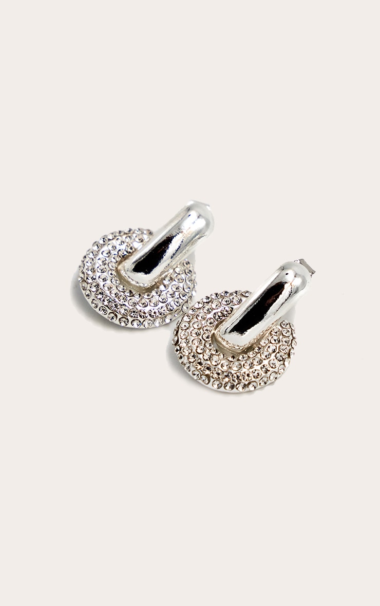 Silver Diamante Mini Door Knocker Earrings image 3