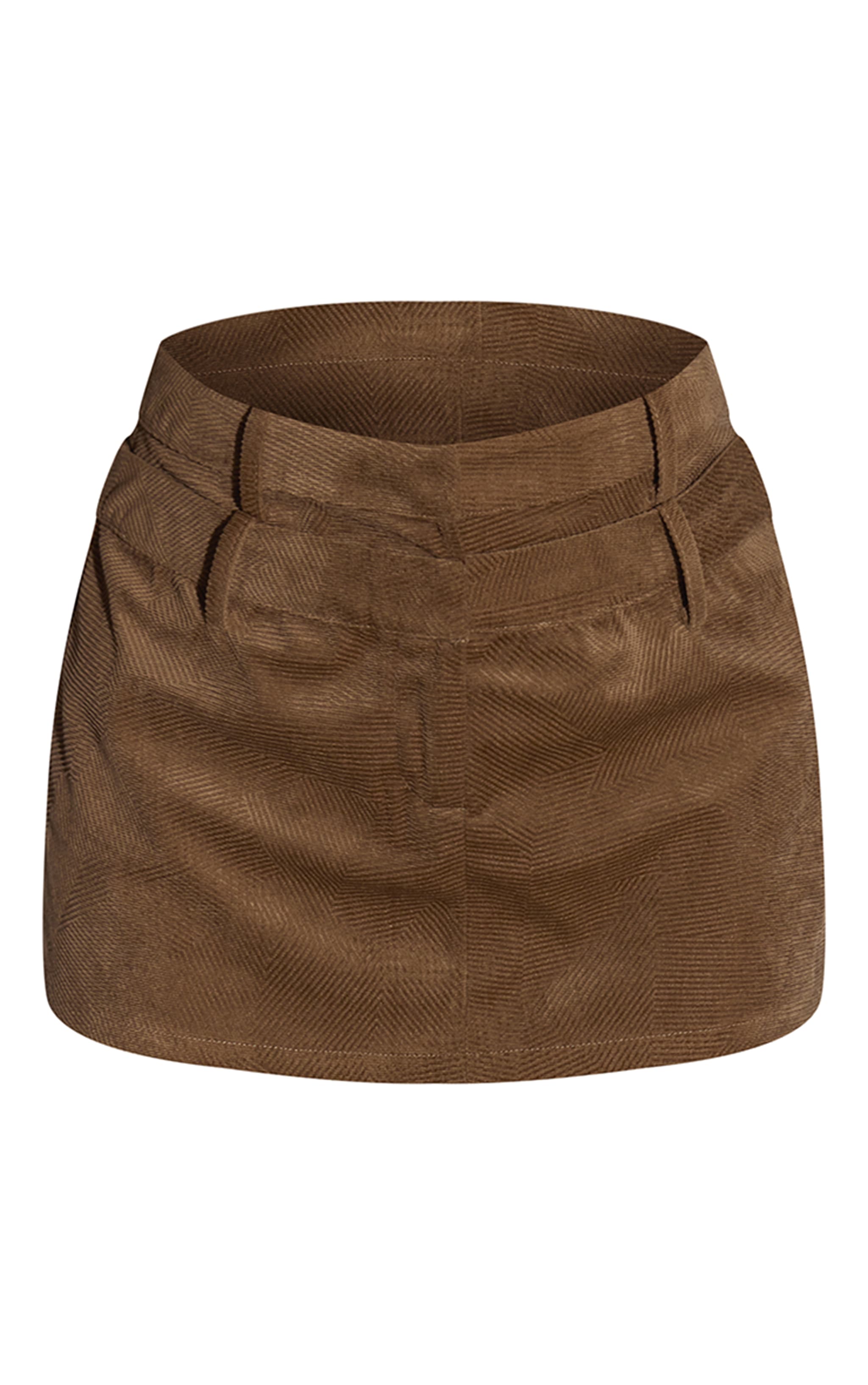 Mini-jupe en velours côtelé marron à bande doublée sur la taille image 6