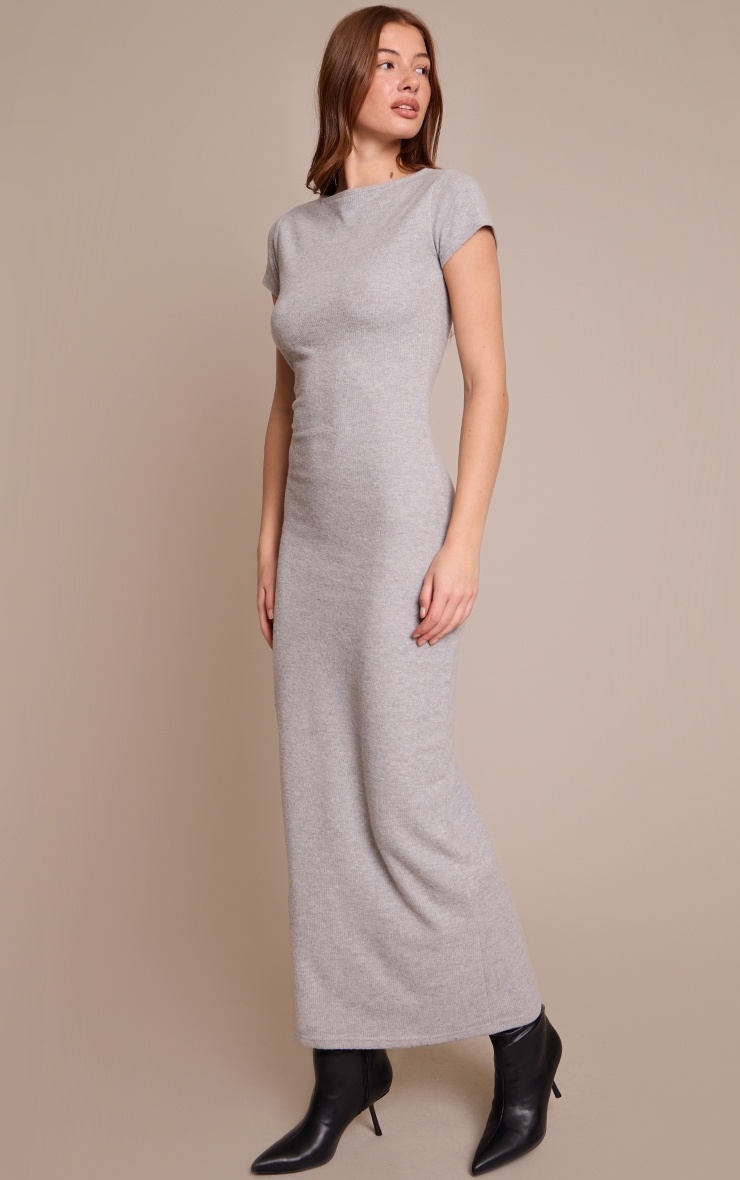 Grey Soft Brushed Short Sleeve Maxi Dress image 3