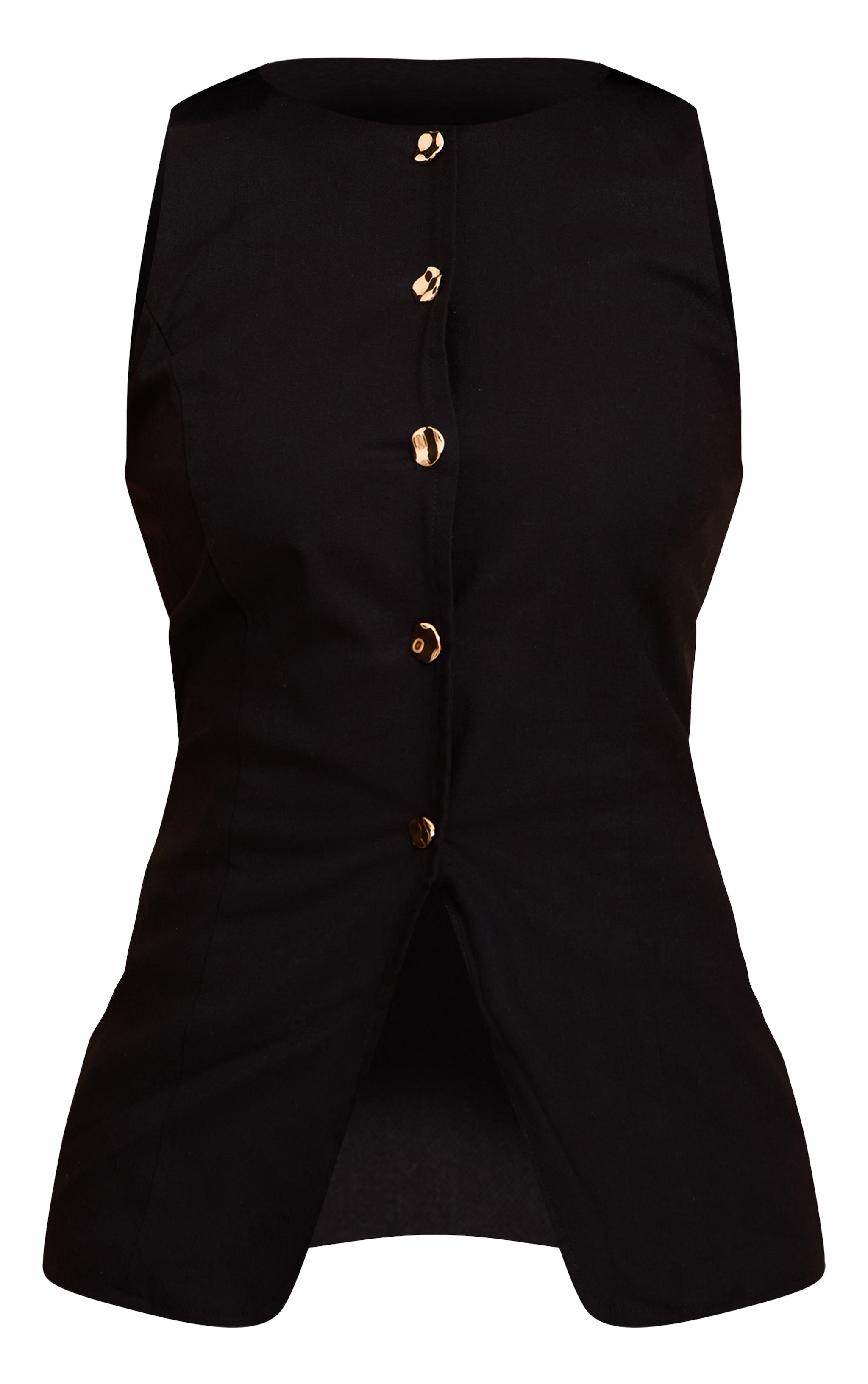 Black Textured Gold Button Trim Waistcoat image 5